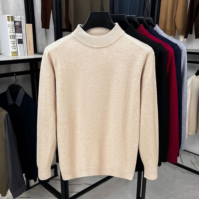 Mens Fashion Jumpers - Men Regular‑Fit Mock Neck Knitted Pullover