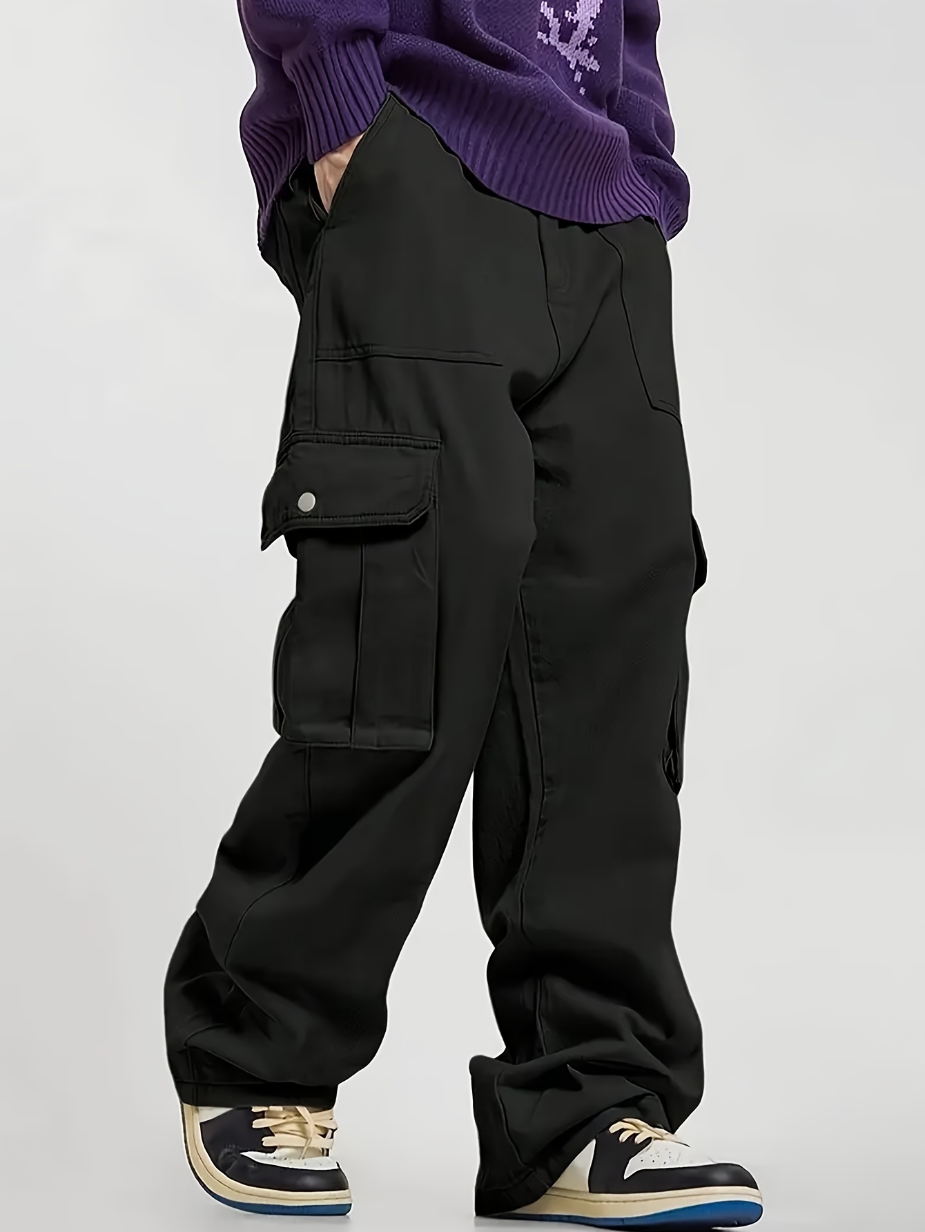 Mens Fashion Cargo Pants - Man Loose Fit Wide Leg Baggy
