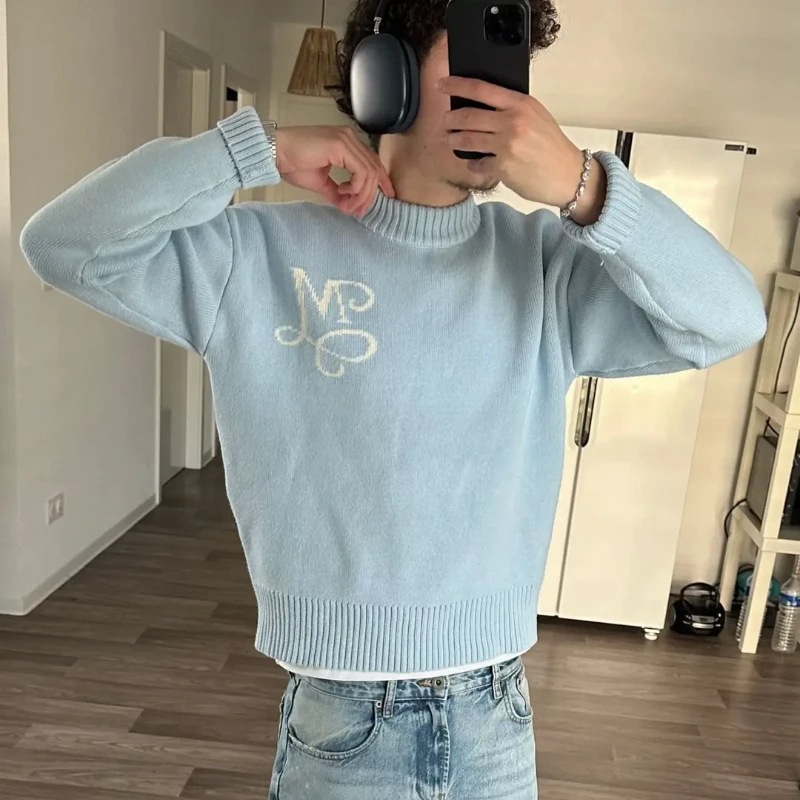 Y2K Harajuku Knit Sky Blue Swe - огляд і ціна Mens Fashion Jumpers