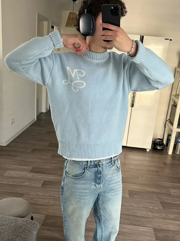 Y2K Harajuku Knit Sky Blue Swe - огляд і ціна Mens Fashion Jumpers