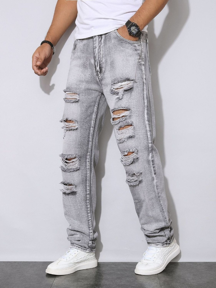 Mens Autumn Winter Distressed  - огляд і ціна Men'S Fashion Grey Jeans