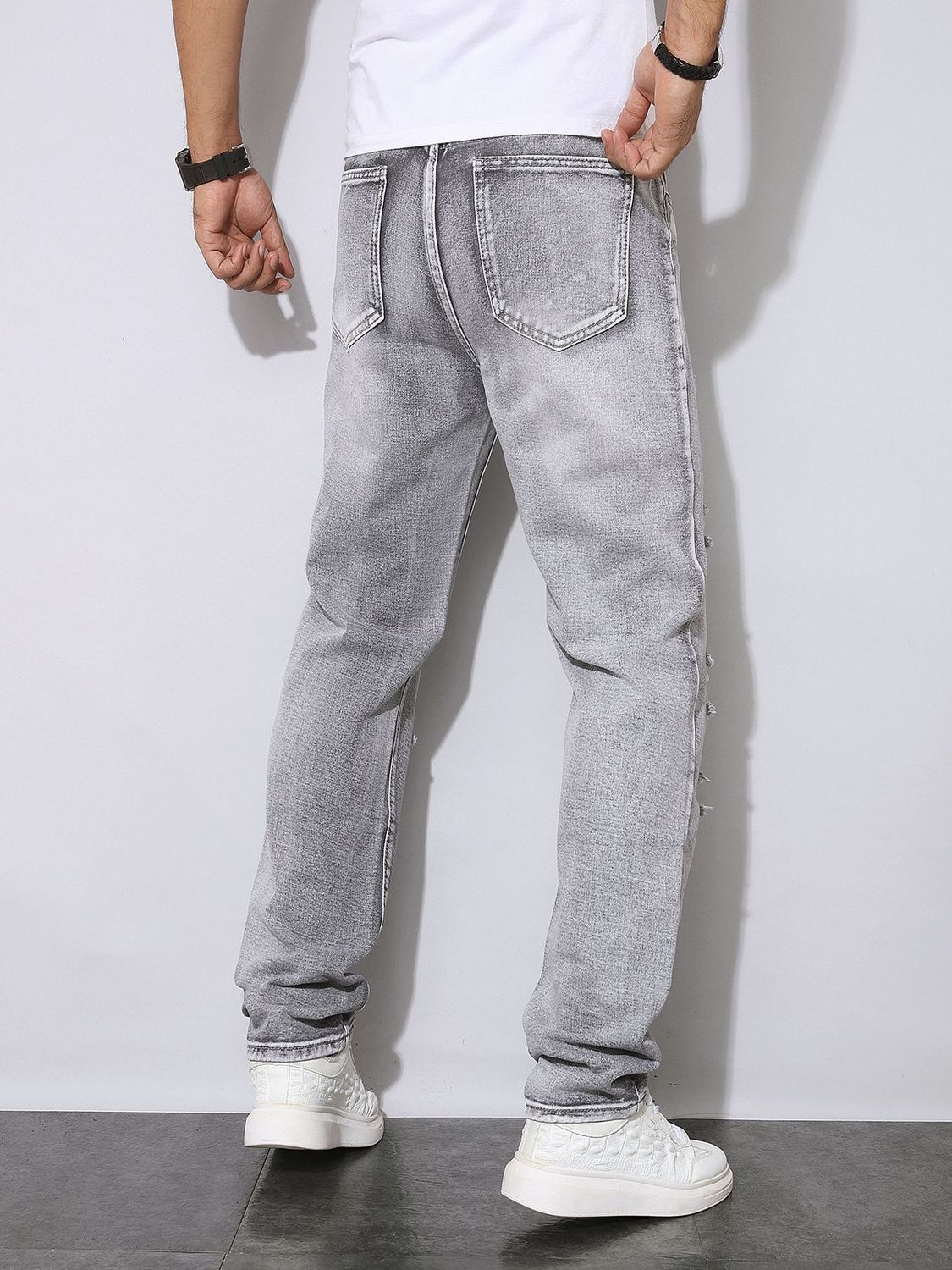 Mens Autumn Winter Distressed  - огляд і ціна Men'S Fashion Grey Jeans