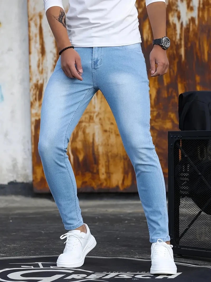 Men Jeans Skyblue Black Zipper - огляд і ціна Skinny Jeans Ripped