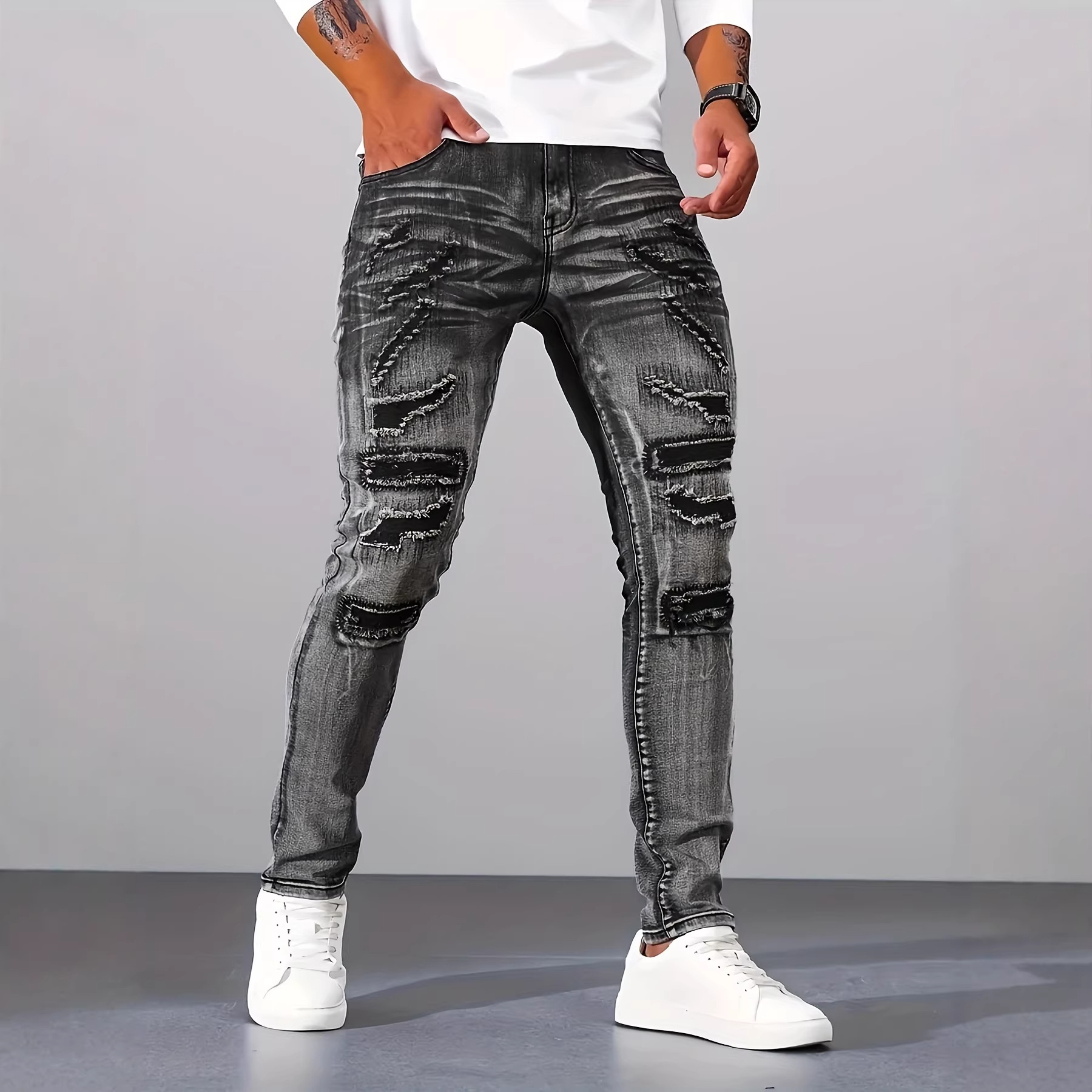Men Grey Slim Simple Casual Da - огляд і ціна Men'S Fashion Grey Jeans