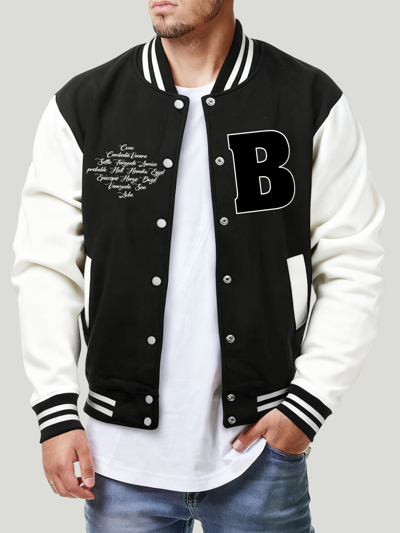 Letter B Various Places Print  - огляд і ціна Mens Fashion Baseball Jersey