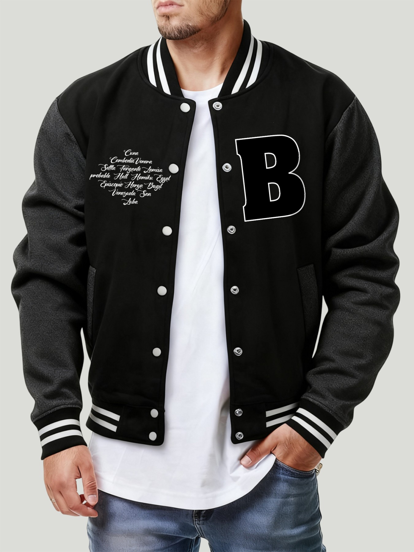 Letter B Various Places Print  - огляд і ціна Mens Fashion Baseball Jersey