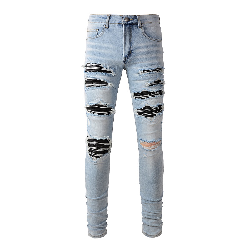 Men Black Pleated Patch Biker  - огляд і ціна Skinny Jeans Ripped