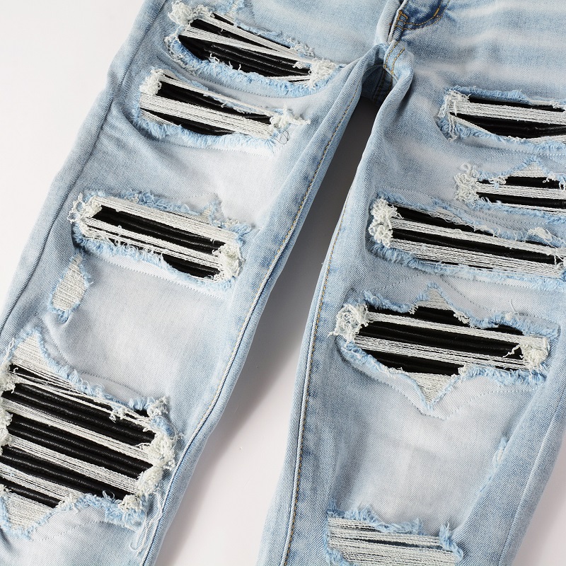 Men Black Pleated Patch Biker  - огляд і ціна Skinny Jeans Ripped